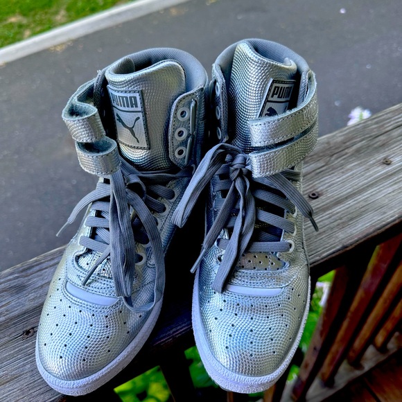 Puma Shoes | Puma Sky Hi Holographic Silver Lace Up Velcro Sneakers Women’s - Picture 6 of 6